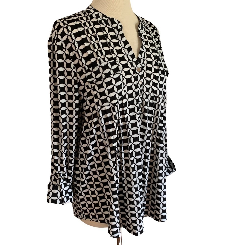COCOMO Large 3/4 sleeve black white women’s Pintuck Blouse top shirt - Picture 2 of 14
